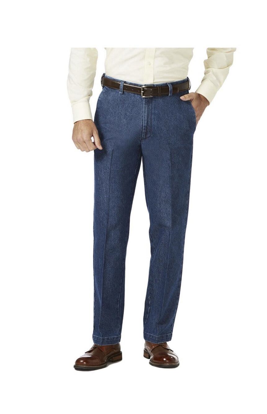 Haggar Premium Stretch Denim Classic Fit Flat Front Pants HC00275 Size 42x30 NWT